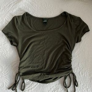 olive green short sleeve cropped top